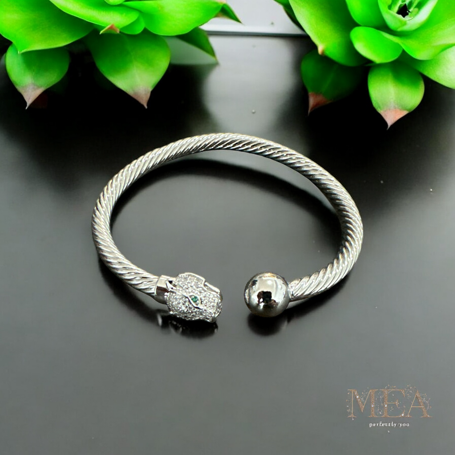 Elegant Silver Adjustable Panther Bracelet
