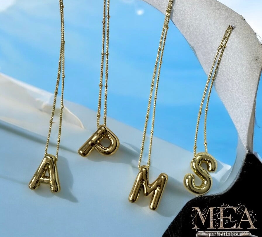 Custom Gold Bubble Letter Pendant Necklace – Personalized Initial Jewelry