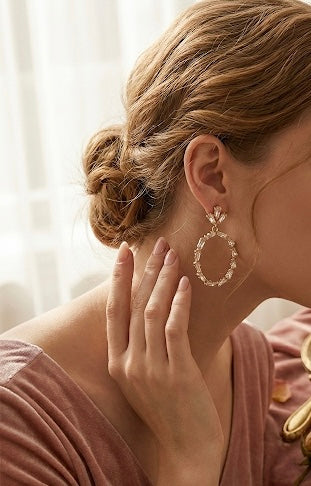 Elegant Oval Danglers with Stones