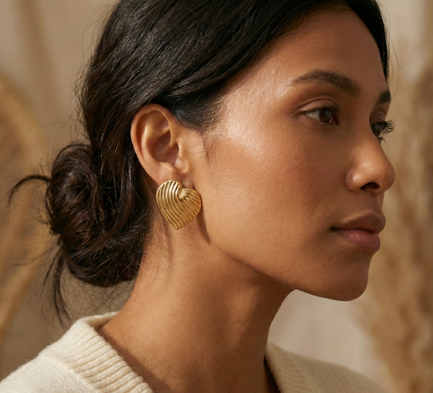 Aaral Textured Heart Stud Earrings
