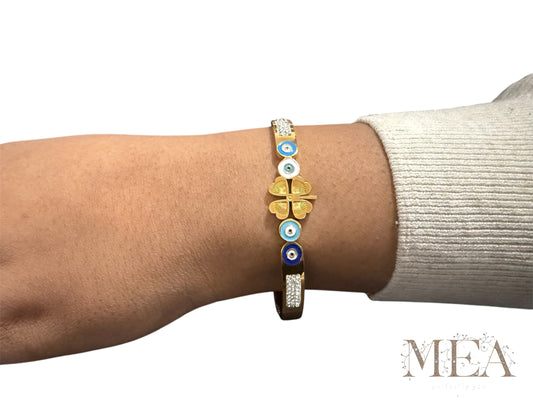 Clover and Evil Eye Charm Bracelet