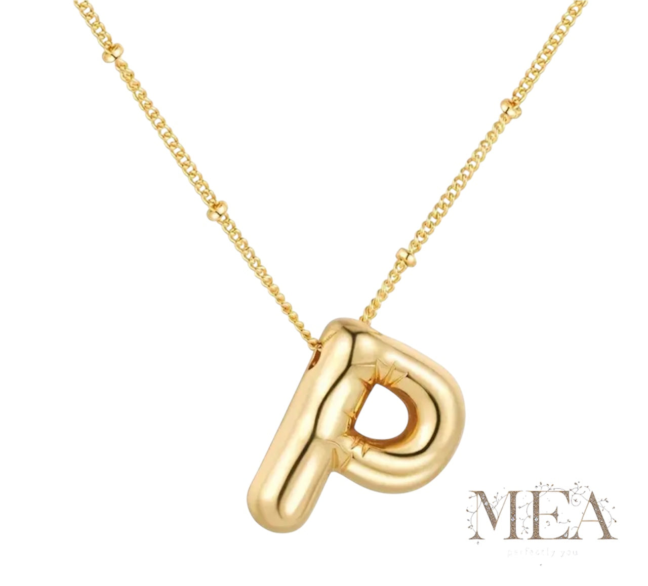 Custom Gold Bubble Letter Pendant Necklace – Personalized Initial Jewelry