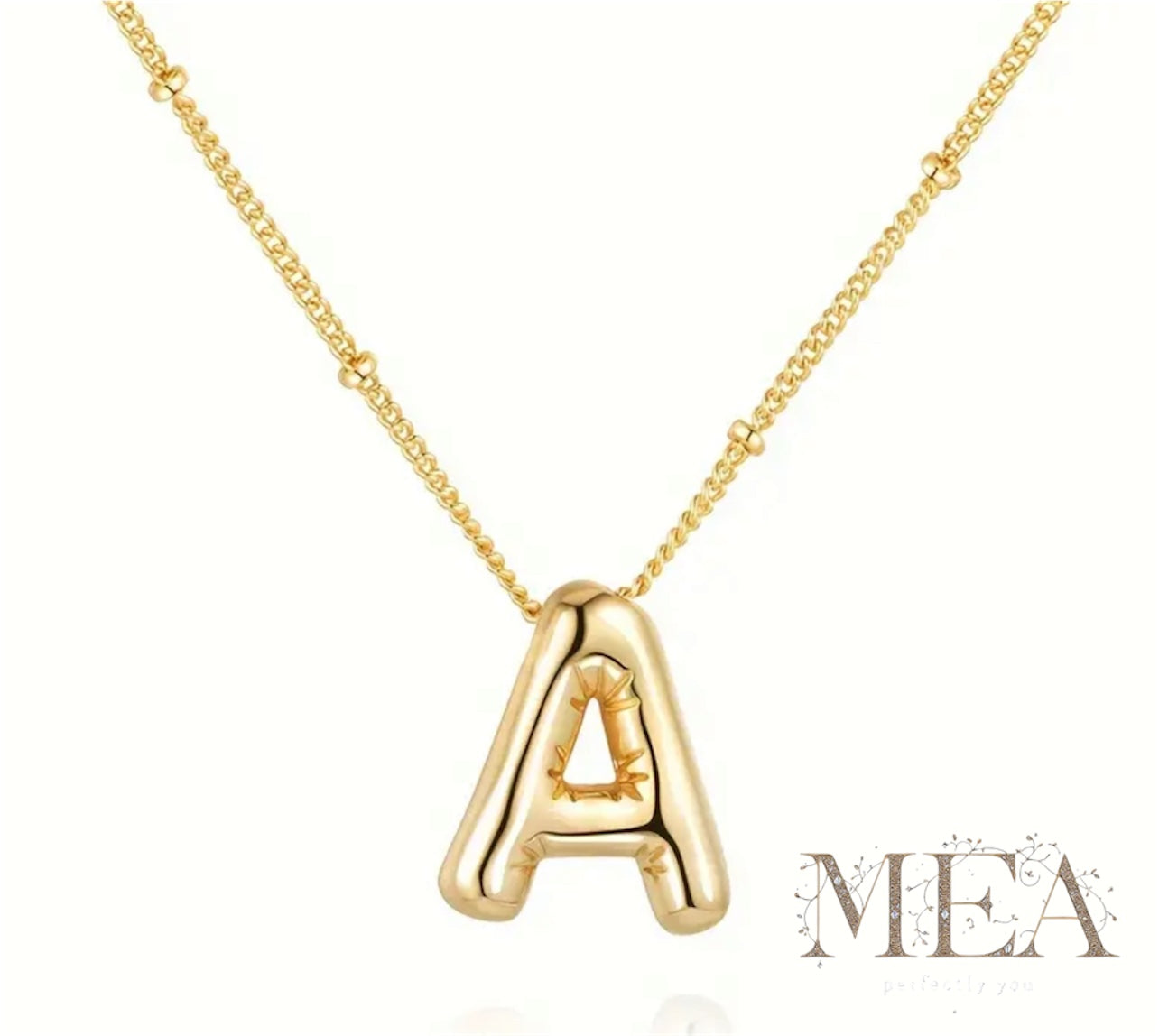 Custom Gold Bubble Letter Pendant Necklace – Personalized Initial Jewelry