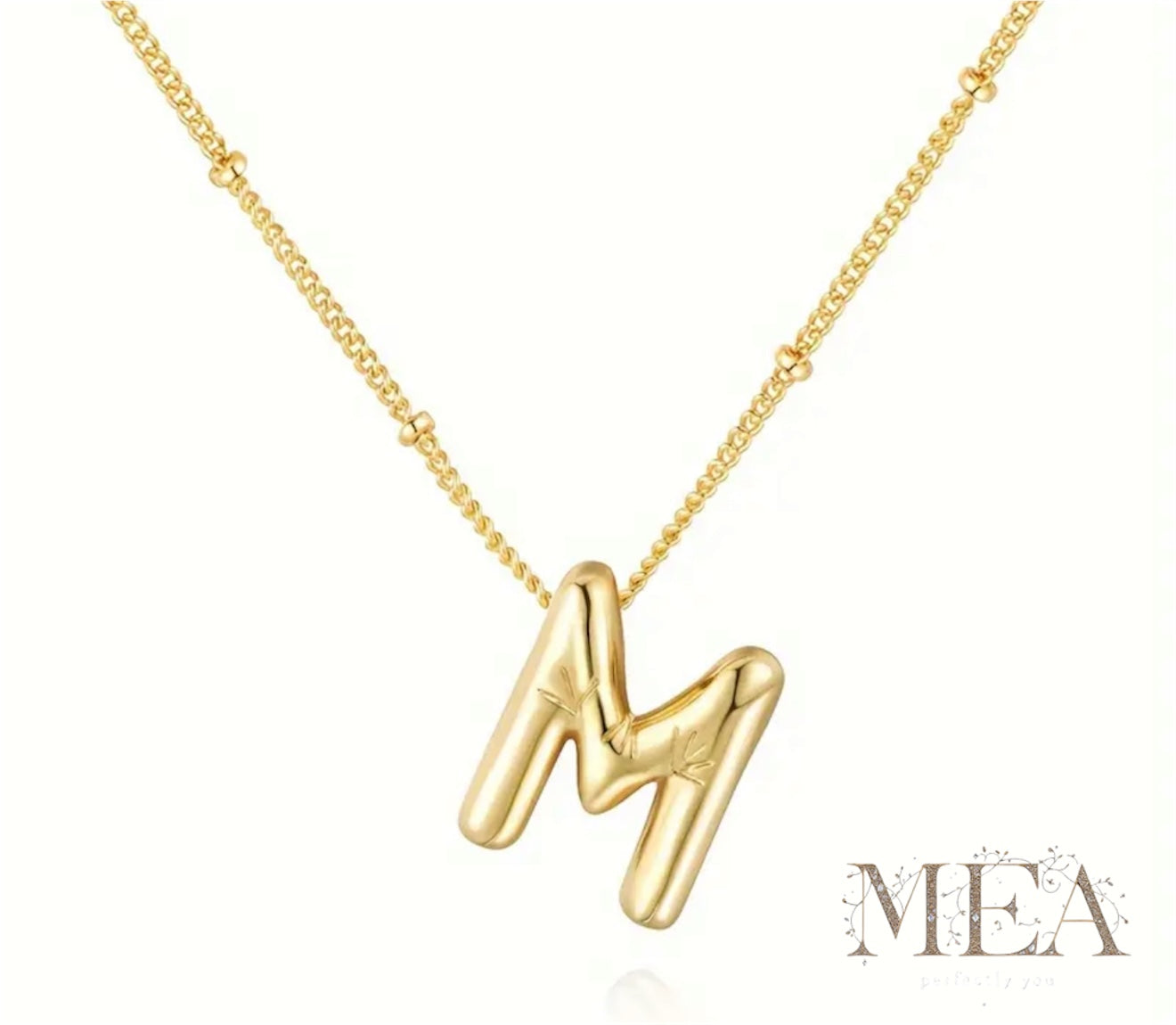 Custom Gold Bubble Letter Pendant Necklace – Personalized Initial Jewelry
