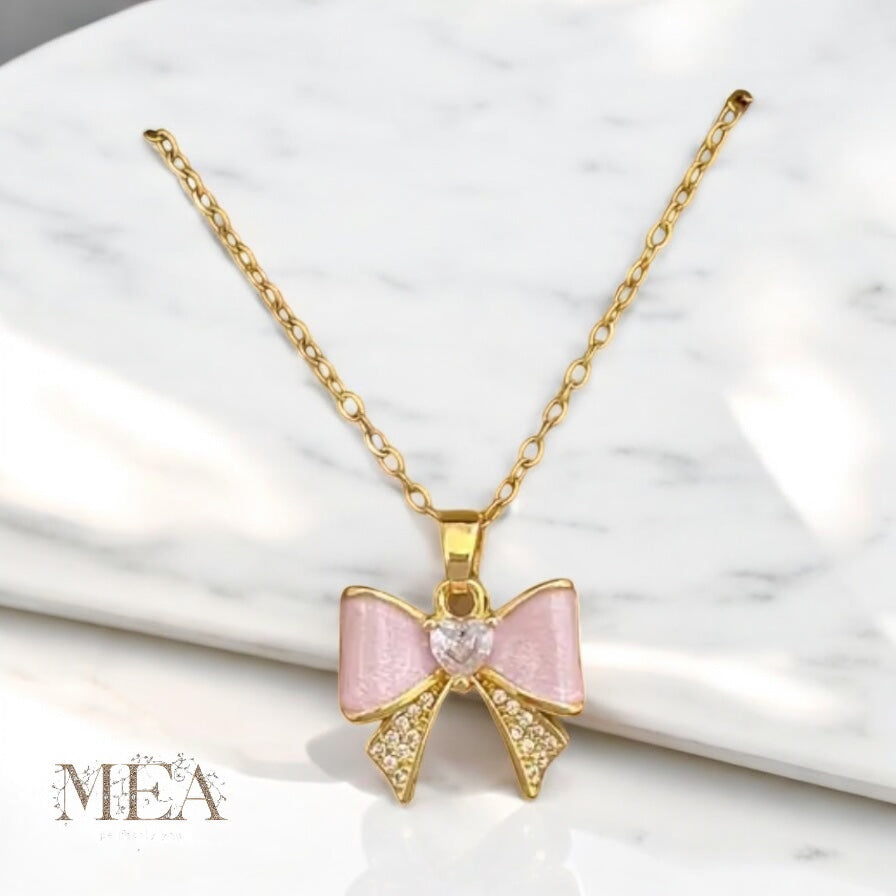 Pink Enamel Bow Pendant Necklace – MEA Jewelry