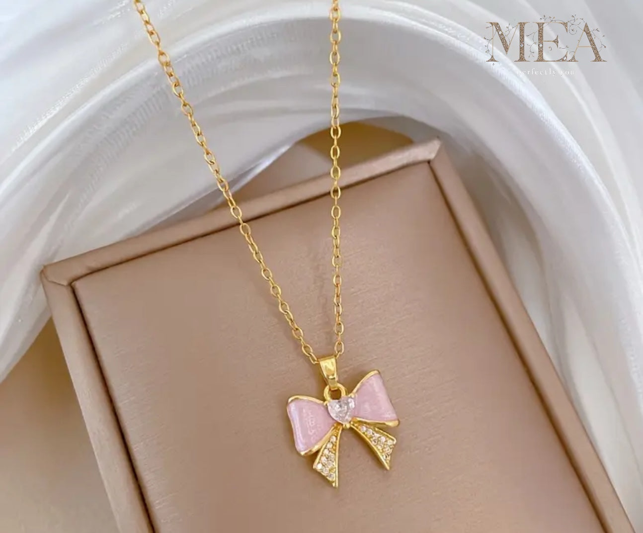 Pink Enamel Bow Pendant Necklace – MEA Jewelry