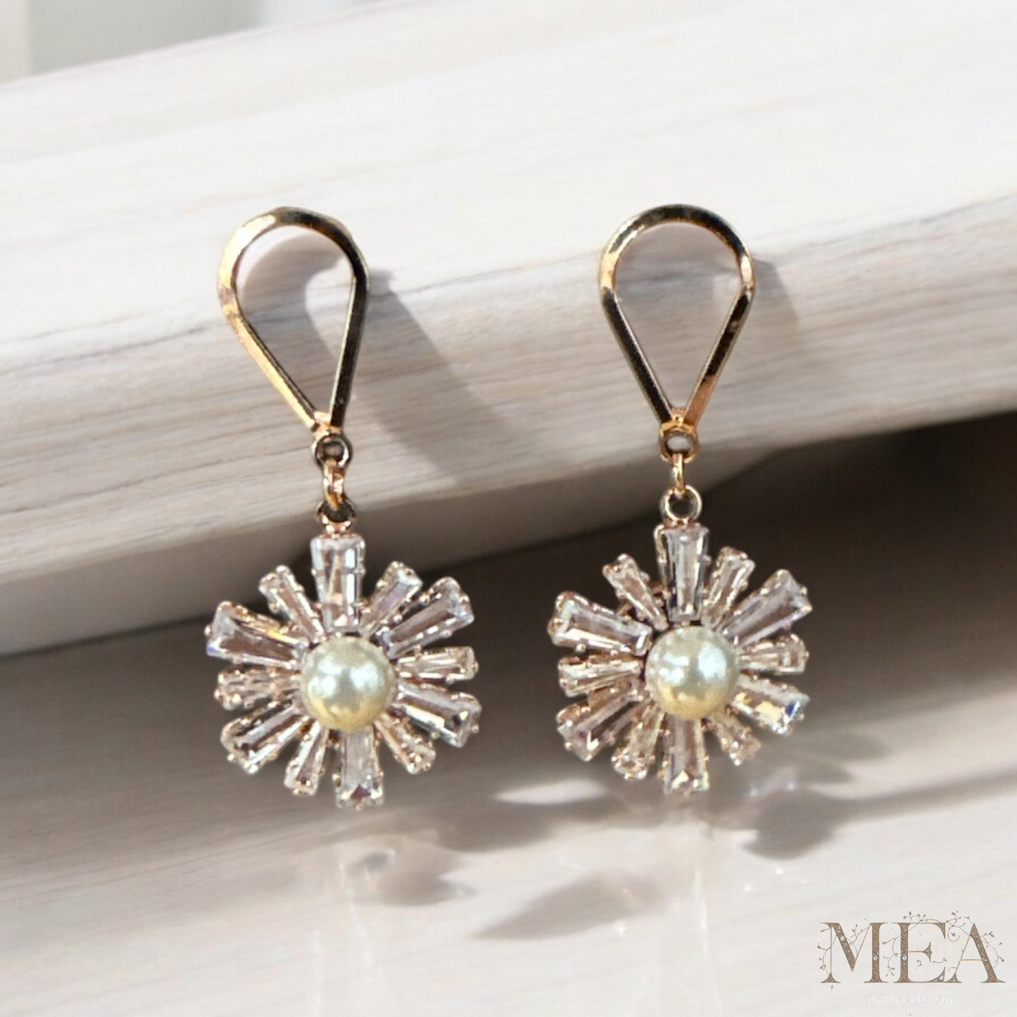 Elegant Flower with Pearl Earrings