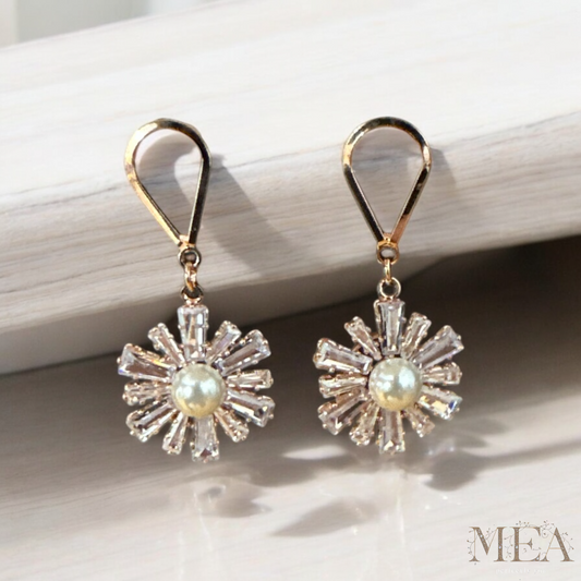 Elegant Flower with Pearl Earrings