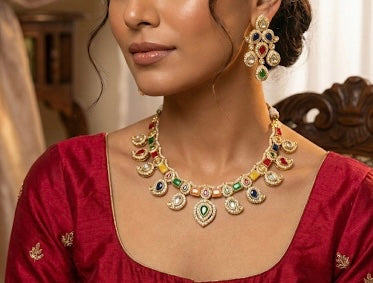 Regal Multi-Color Kundan & Polki Gold Necklace Set with Earrings