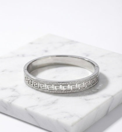 The Athena Bangle: Silver Greek Key Bracelet