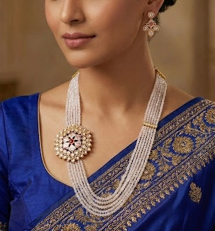 Elegant Pink Floral Long Necklace and Earring Set