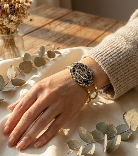 MEA Collection - Oval Gemstone Cuff Bracelet