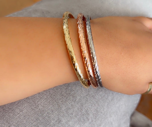 Trio-Tone Twisted Bangles Set