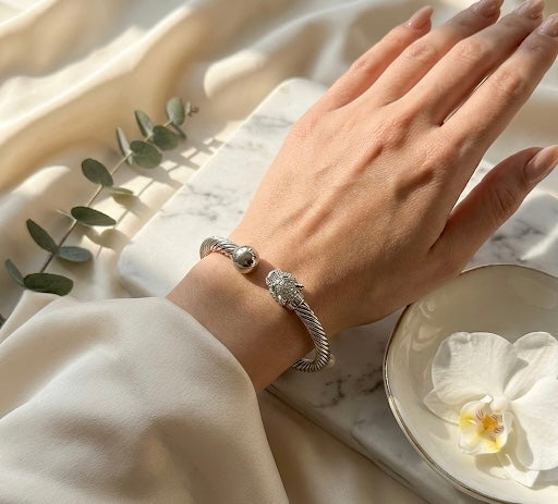 Elegant Silver Adjustable Panther Bracelet