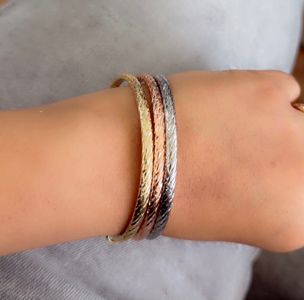 Trio-Tone Twisted Bangles Set