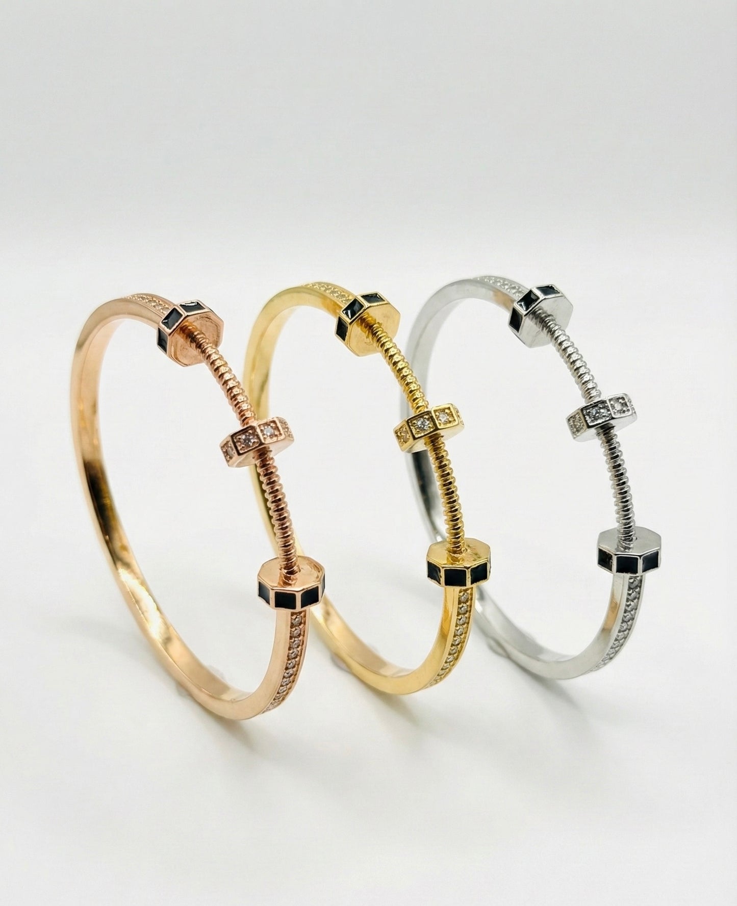 Tri-Tone Industrial Luxe Screw Bangle Set