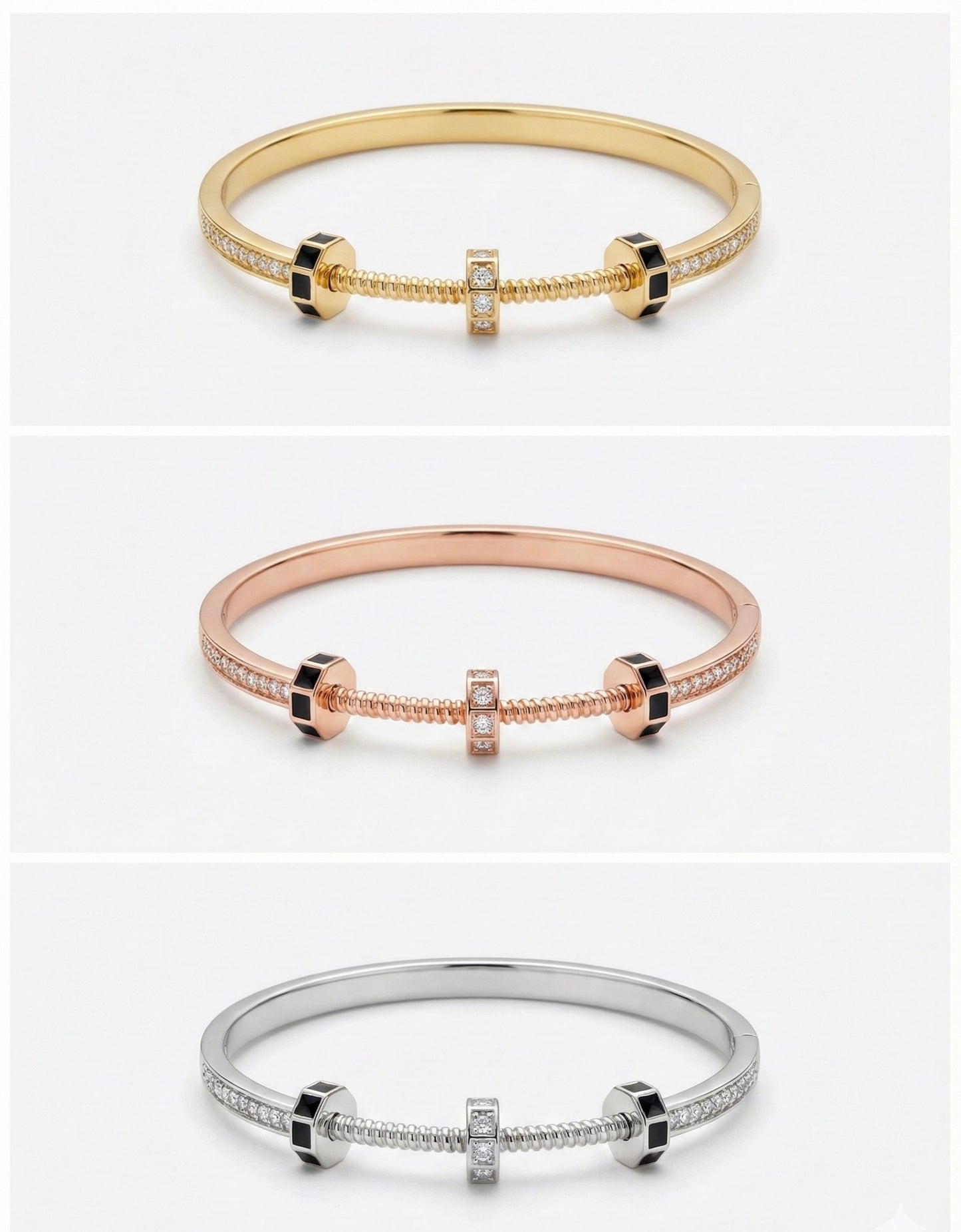 Tri-Tone Industrial Luxe Screw Bangle Set
