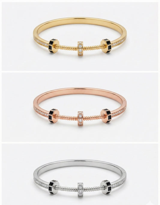Tri-Tone Industrial Luxe Screw Bangle Set
