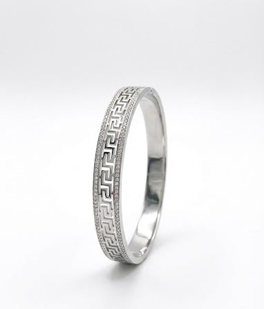 The Athena Bangle: Silver Greek Key Bracelet