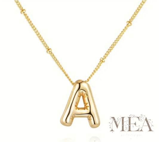 Custom Gold Bubble Letter Pendant Necklace – Personalized Initial Jewelry