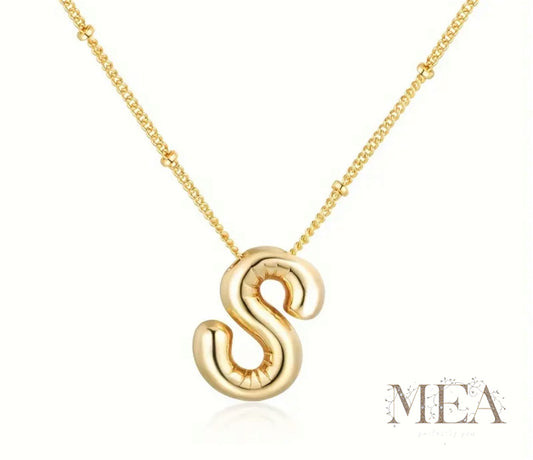 Custom Gold Bubble Letter Pendant Necklace – Personalized Initial Jewelry