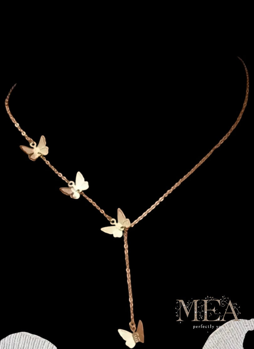 Golden Butterfly Drop Necklace – Delicate Y-Chain Pendant