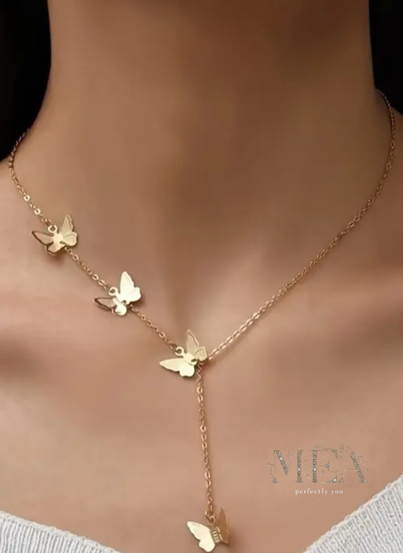 Golden Butterfly Drop Necklace – Delicate Y-Chain Pendant