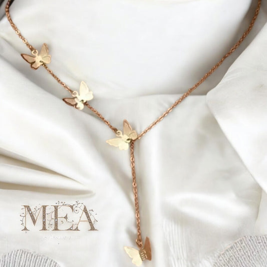 Golden Butterfly Drop Necklace – Delicate Y-Chain Pendant