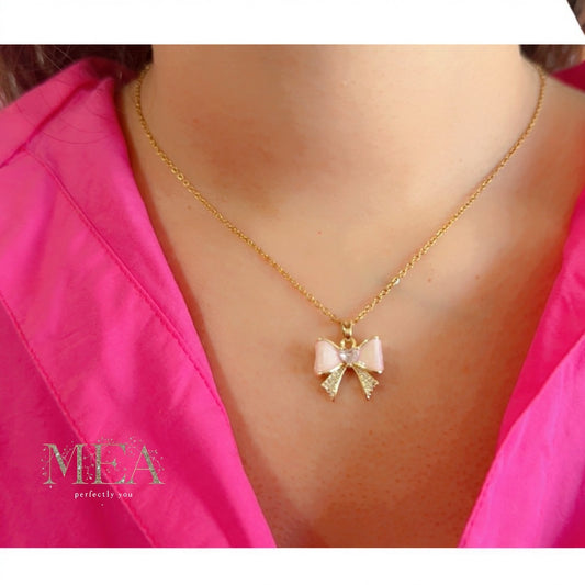 Pink Enamel Bow Pendant Necklace – MEA Jewelry