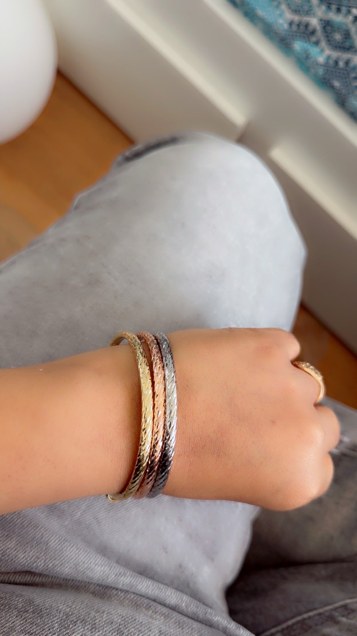 Trio-Tone Twisted Bangles Set
