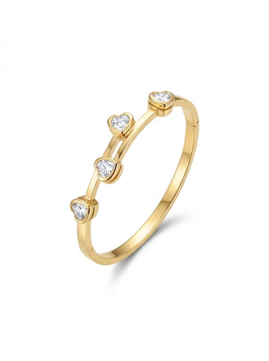 Radiant Heart Duo: Gold Hinged Bangle Set with Emerald & Diamond CZ Stones