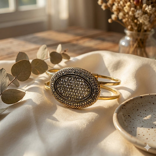 MEA Collection - Oval Gemstone Cuff Bracelet