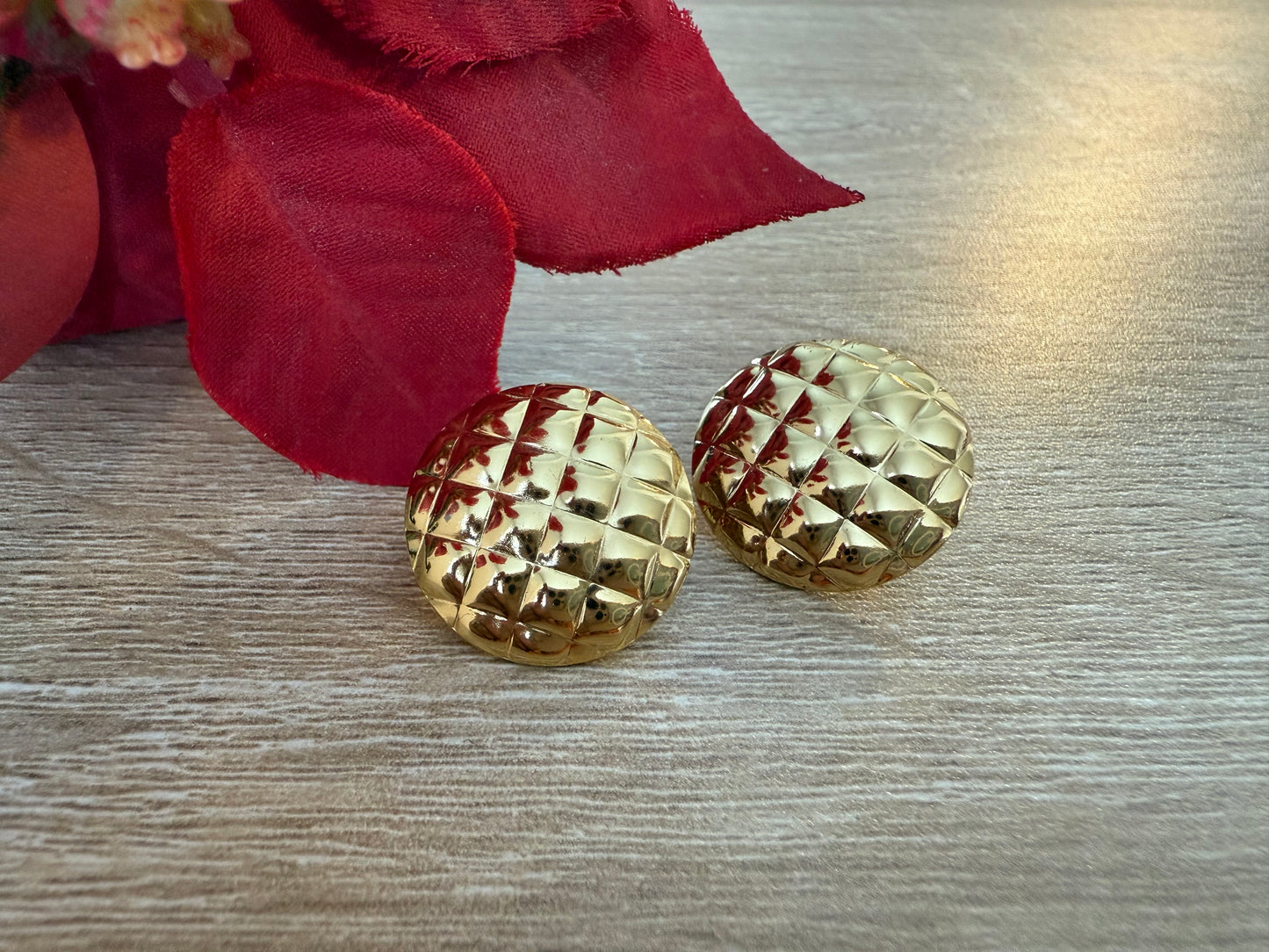 Quilted Gold Button-Style Earrings