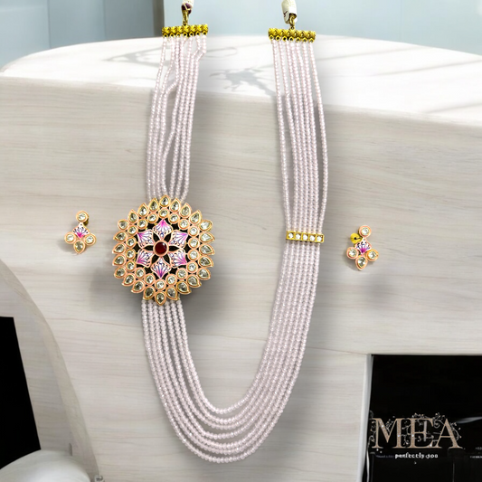 Elegant Pink Floral Long Necklace and Earring Set